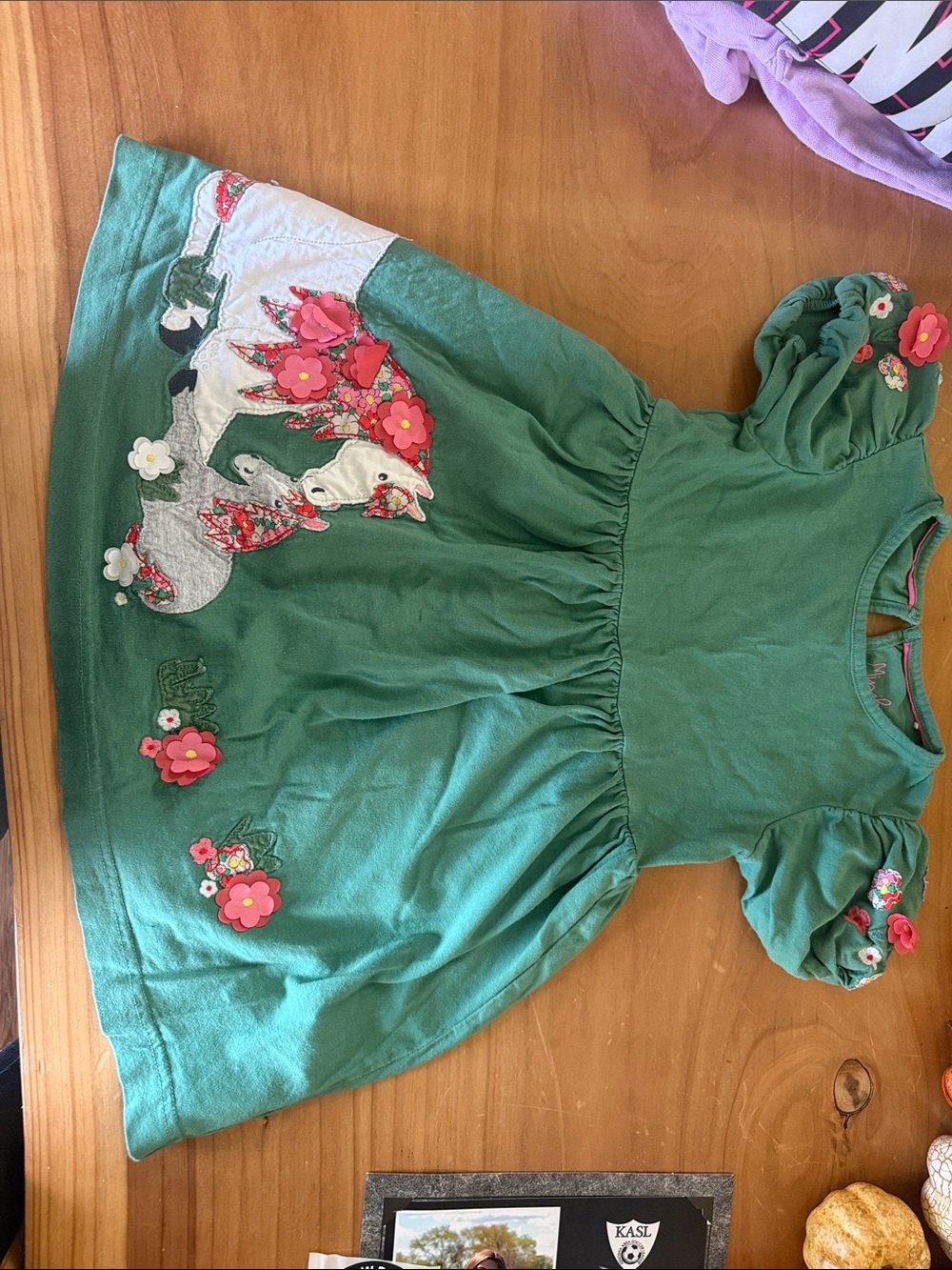 Mini Boden Green Floral Unicorn Dress